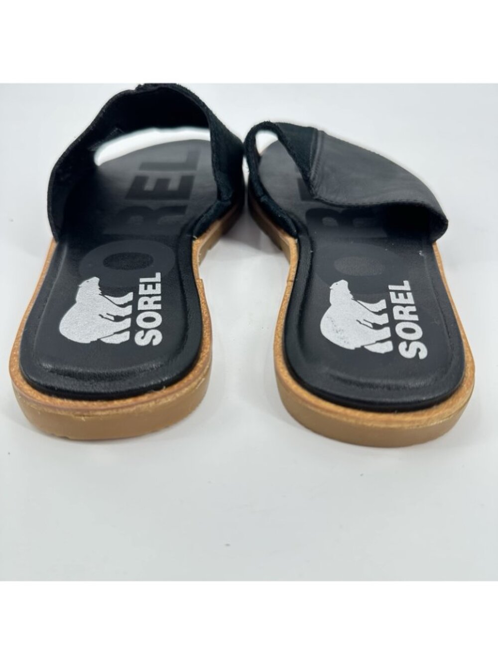 SOREL Ella 6.5 Block Black Leather women’s SLIP ON‎ slide sandals lugg sole - Picture 6 of 8